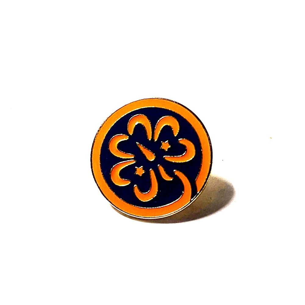 Girl Scouts Enamel‎ Pin Clover Orange and Blue 3/4 Inch Round Trefoil Lapel Pin